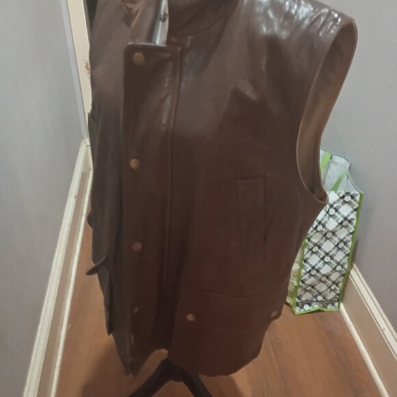 Men's Genuine Leather Vest - Color Dark Brown - Picture 4 of 4